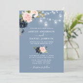 Elegant Dusty Blue Pink Floral Jar Lights Wedding Kaart (Staand voorkant)