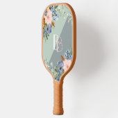 Elegant Dusty Blue Pink Floral Monogram Pickleball Paddle (Links)