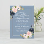 Elegant Dusty Blue Pink Floral Vrijgezellenfeest Kaart (Staand voorkant)