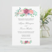 Elegant Dusty Blue Pink Floral Wedding Kaart (Staand voorkant)