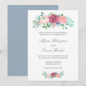 Elegant Dusty Blue Pink Floral Wedding Kaart (Voorkant / Achterkant)