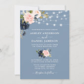 Elegant Dusty Blue Pink Floral Wedding Kaart (Voorkant)
