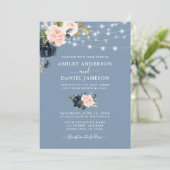 Elegant Dusty Blue Pink Floral Wedding Kaart (Staand voorkant)