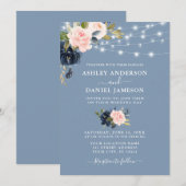 Elegant Dusty Blue Pink Floral Wedding Kaart (Voorkant / Achterkant)
