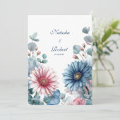 Elegant Dusty Blue Pink Gerbera Daisy Eucalyptus Kaart (Staand voorkant)