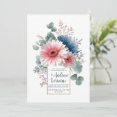 Elegant Dusty Blue Pink Gerbera Daisy Gold Frame Kaart (Staand voorkant)