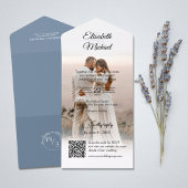 Elegant Dusty Blue QR Code Foto bruiloft All In One Uitnodiging