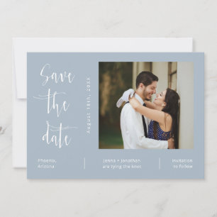 Elegant Dusty Blue QR Code Foto opslaan Datum Kaart