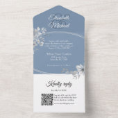 Elegant Dusty Blue QR Code Monogram Bruiloft RSVP All In One Uitnodiging (Binnen)