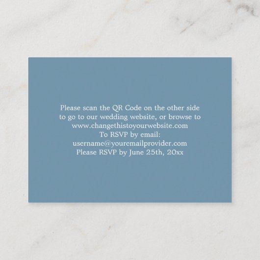 Elegant Dusty Blue QR Code Website RSVP Card Informatiekaartje (Achterkant)