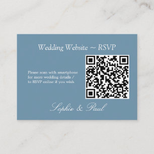 Elegant Dusty Blue QR Code Website RSVP Card Informatiekaartje