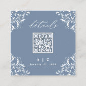 Elegant Dusty Blue QR Code Weddenschap Details Informatiekaartje (Voorkant)