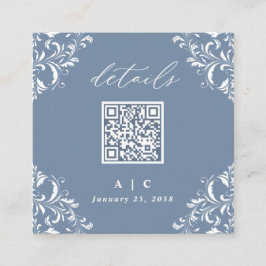 Elegant Dusty Blue QR Code Weddenschap Details Informatiekaartje