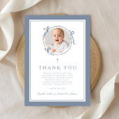 Elegant Dusty Blue Religious Baptism Photo Bedankkaart