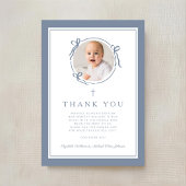 Elegant Dusty Blue Religious Baptism Photo Bedankkaart