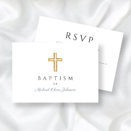 Elegant Dusty Blue Religious Cross Boy Baptisme RSVP Kaartje