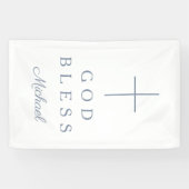 Elegant Dusty Blue Religious Cross Boy God Bless Spandoek (Horizontaal)