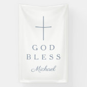 Elegant Dusty Blue Religious Cross Boy God Bless Spandoek (Verticaal)