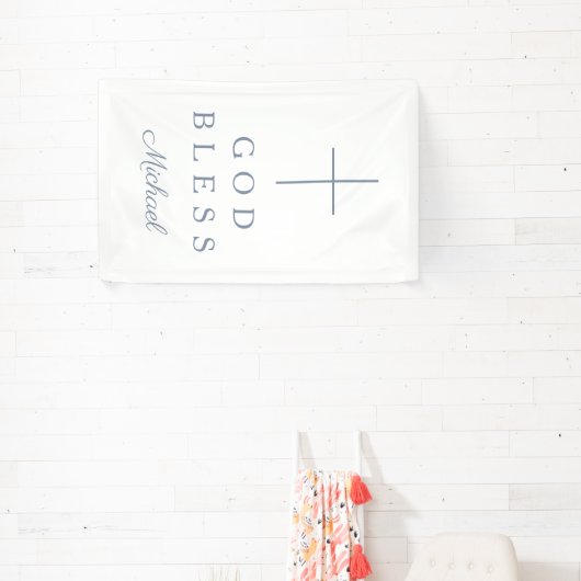 Elegant Dusty Blue Religious Cross Boy God Bless Spandoek (Insitu)