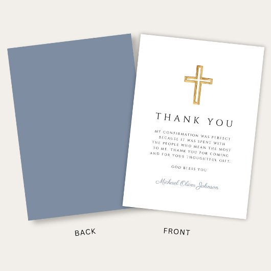 Elegant Dusty Blue Religious Cross Confirmation Bedankkaart