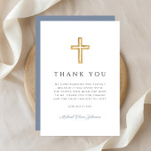 Elegant Dusty Blue Religious Cross Confirmation Bedankkaart