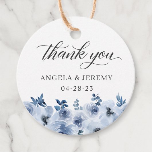 Elegant Dusty Blue Roos Floral Hartelijk dank Bedankjes Labels (Voorkant)