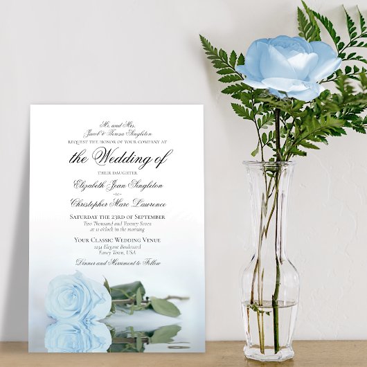 Elegant Dusty Blue Roos Formal Wedding Kaart