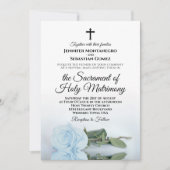 Elegant Dusty Blue Roos Modern katholieke bruiloft Kaart (Voorkant)