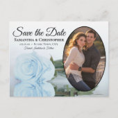 Elegant Dusty Blue Roos Oval Photo Save Date Aankondigingskaart (Voorkant)