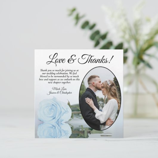 Elegant Dusty Blue Roos Oval Photo Weddenschap Bedankkaart (Staand voorkant)