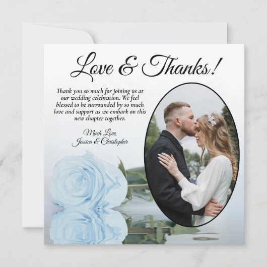 Elegant Dusty Blue Roos Oval Photo Weddenschap Bedankkaart (Voorkant)