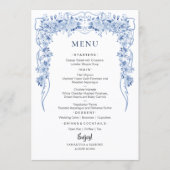 Elegant Dusty Blue Roses Bow Wedding Menu  (Voorkant)