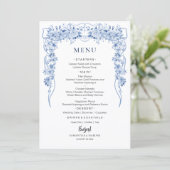 Elegant Dusty Blue Roses Bow Wedding Menu  (Staand voorkant)