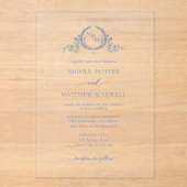 Elegant Dusty Blue Royal Crown Krans Monogram Acryl Uitnodigingen (Voorkant)