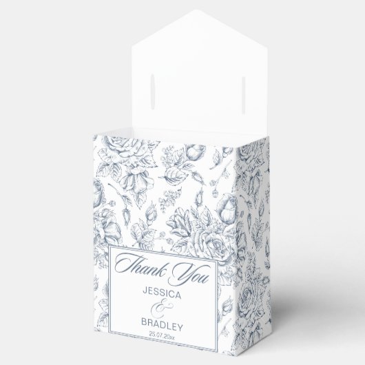 Elegant dusty blue  rozen bruiloft bedankdoosjes (Geopend)