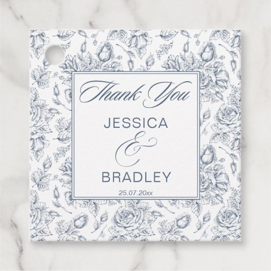 Elegant dusty blue  rozen bruiloft bedankjes labels (Voorkant)