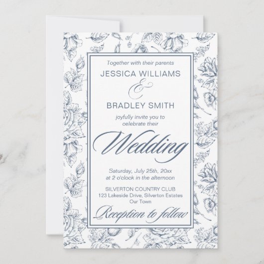 Elegant dusty blue rozen bruiloft kaart (Voorkant)