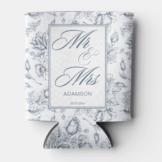 Elegant dusty blue  rozen Mr & Mrs. Blikjeskoeler (Voorkant)