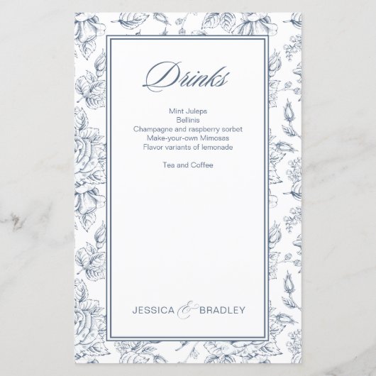 Elegant dusty blue rozen trouwmenu (Achterkant)