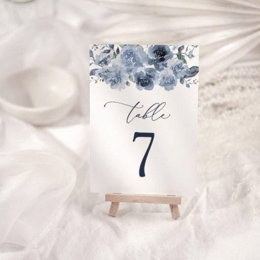 Elegant Dusty Blue Rozen Trouwtafel nummer Kaart