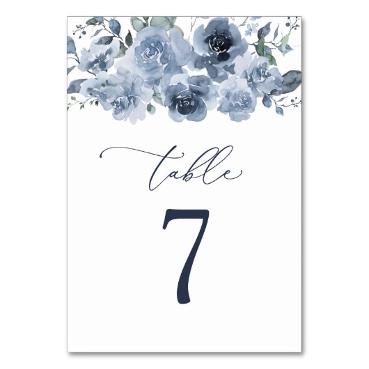 Elegant Dusty Blue Rozen Trouwtafel nummer Kaart (Achterkant)