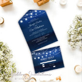 Elegant Dusty Blue Rustic String Lights Wedding All In One Uitnodiging