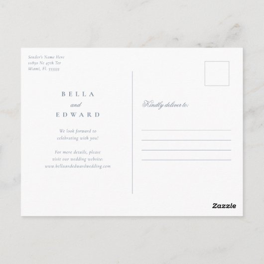 Elegant Dusty Blue Save the Date Briefkaart (Achterkant)