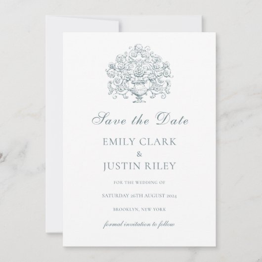  Elegant Dusty Blue Save the Date Bruiloft Kaart (Voorkant)
