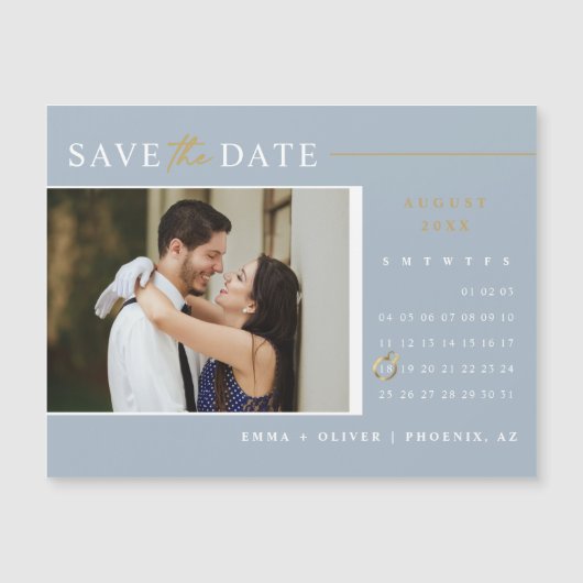 Elegant Dusty Blue Save the Date Calendar Magnet (Voorkant)