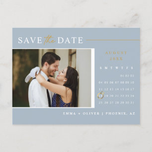Elegant Dusty Blue Save the Date Calendar QR Code Briefkaart
