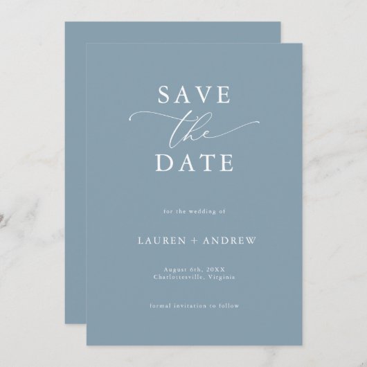 Elegant Dusty Blue Save the Date Kaart (Voorkant / Achterkant)
