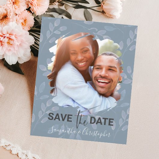 Elegant Dusty Blue Save the Date Photo Wedding