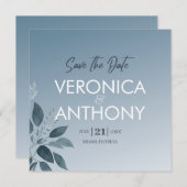 Elegant Dusty Blue Save the Date QR Code Weduwen Kaart (Voorkant / Achterkant)