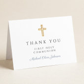 Elegant Dusty Blue Script Boy First Communion  Bedankkaart